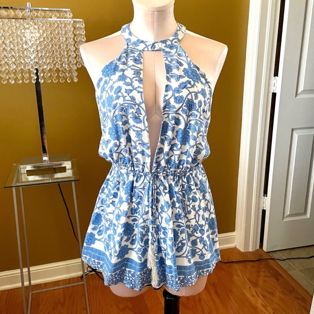 Floral Halter Cut Out Tassel Romper Playsuit
